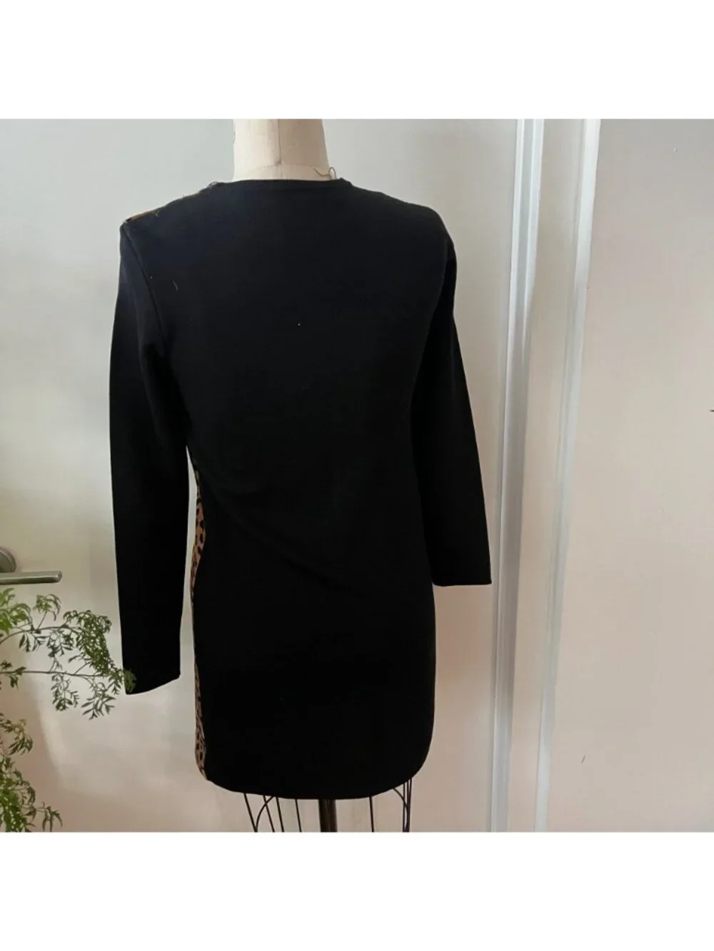 RALPH LAUREN‎ Black Label Wool and Leopard Print Leather Mini Dress Size Small - Picture 2 of 7